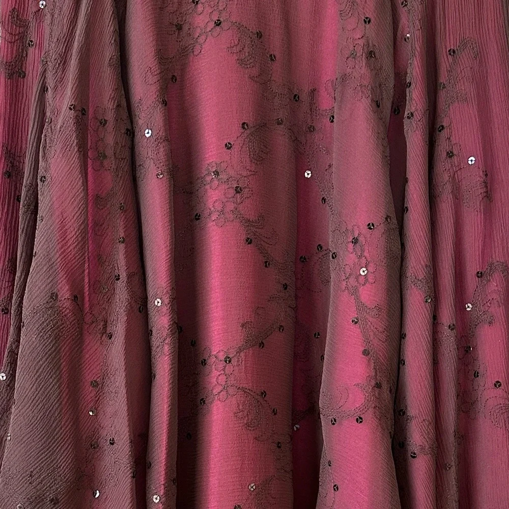 100% Silk Vintage 90s AK Anne Klein Burgundy Midi Skirt, Size 8 - Picture 4 of 8
